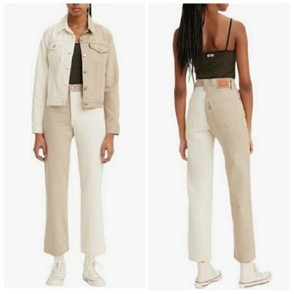 NWT Levi’s Ribcage Straight Ankle Two Tone Colorblock Jeans | Tan/Cream | 29